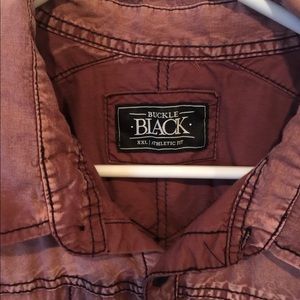 Buckle black button down short sleeve shirt